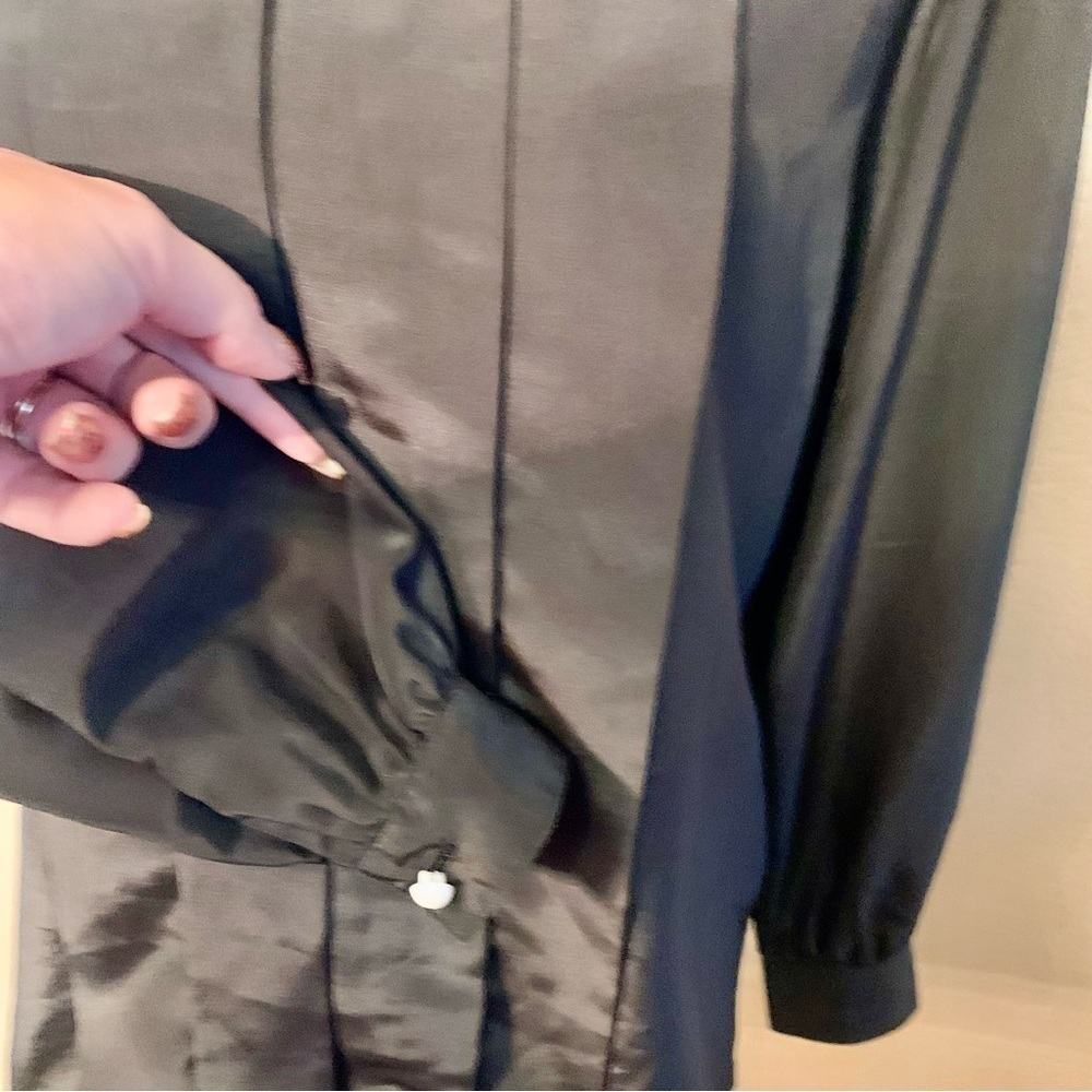 Vintage Blouse Size 8 Susan Hutton Black Satin White Buttons Long Sleeve Classy - Picture 9 of 16